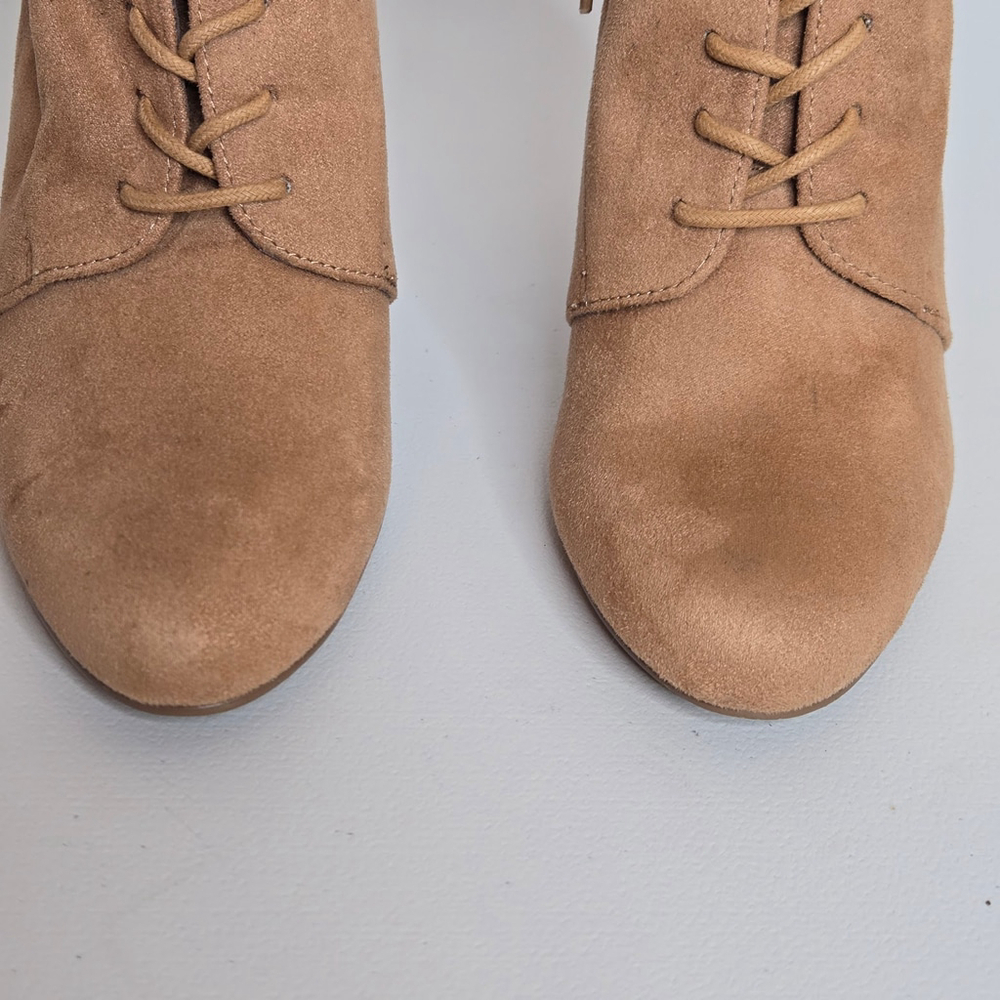 Steve Madden Elley Camel Tan Faux Suede Lace-Up Block Heel Zip Ankle Boot Sz 7 - Picture 6 of 9